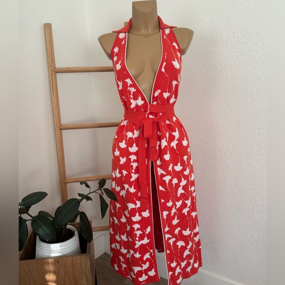 NWOT Women's Collared Sleeveless Cherry Tomato Sweaterknit Midi Wrap Dress - Picture 11 of 11